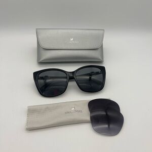 SWAROVSKI SW129 01B Large Plastic Cat Eye Black Sunglasses 58-16-140 Rx Lenses